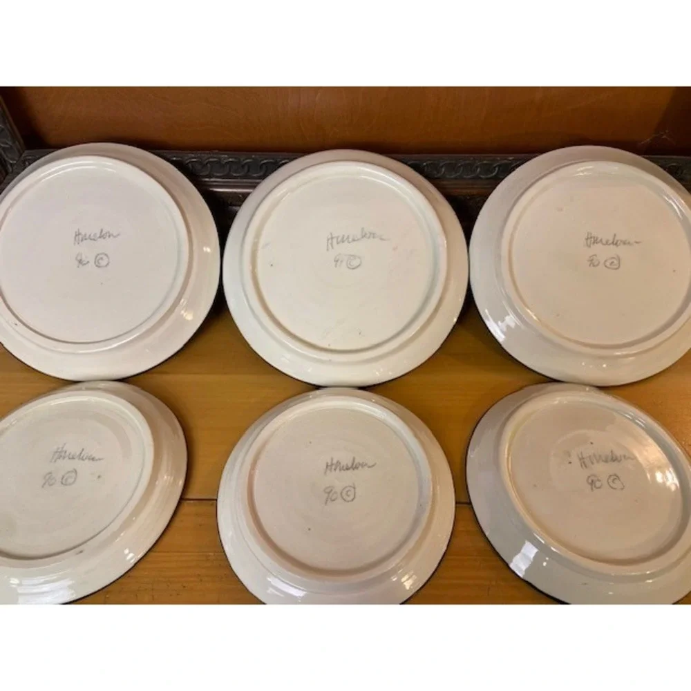 Helaine Melvin California Pottery Vintage Memphis Milano Style 1990 Plate Set 6